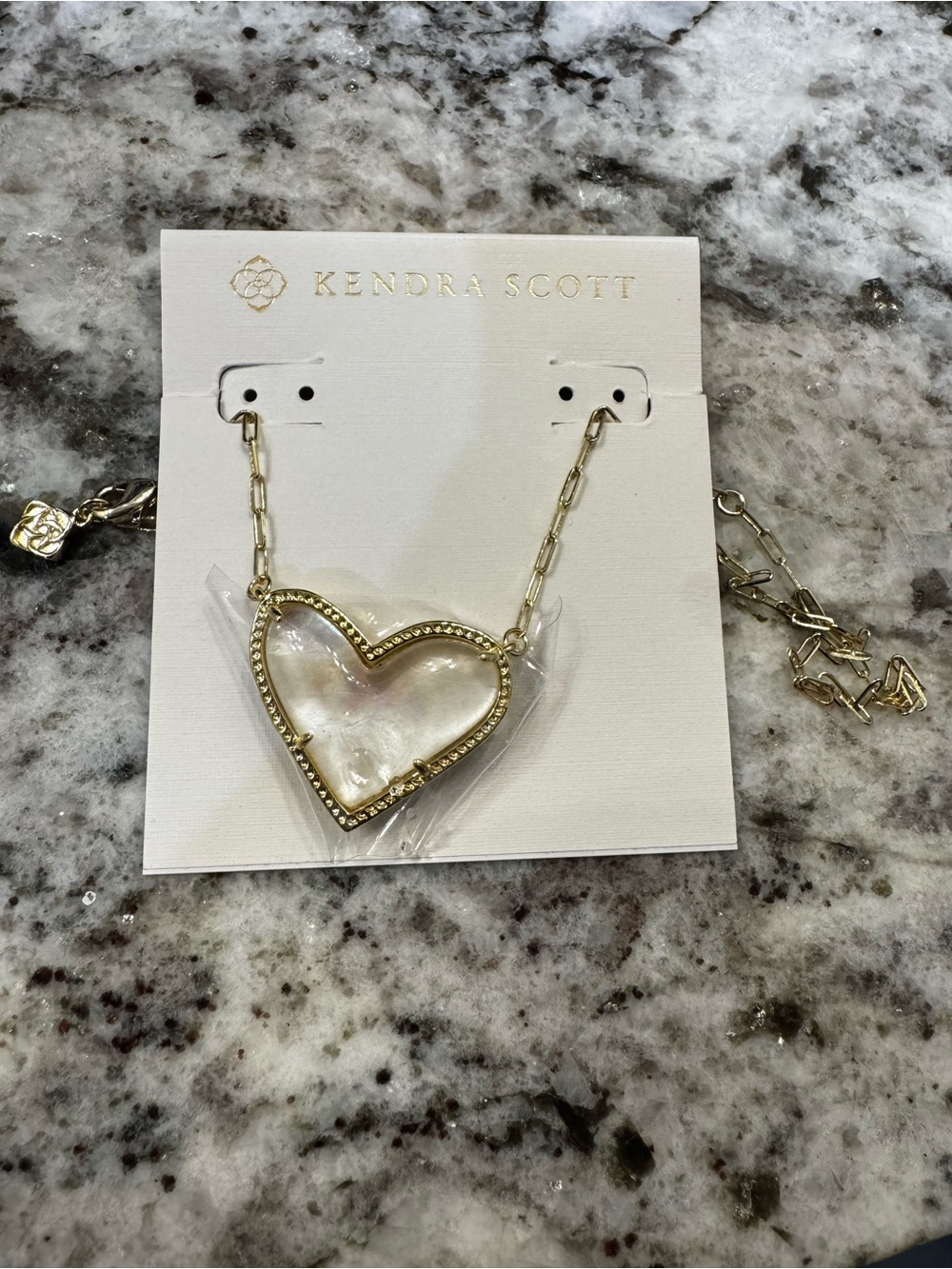 Kendra Scott Iridescent Mother-of-Pearl Heart Necklace with Gold Chain